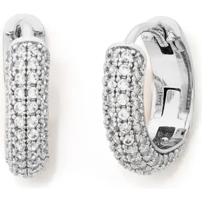 Kate Spade New York Brilliant Statements Pavé Mini Huggie Hoop Earrings In Clear/silver