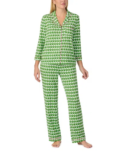 Kate Spade New York Brushed Jersey Three Quarter Sleeve Pajama Set In Green