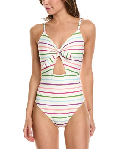 Kate Spade Women's Striped Bunny-tie Cut-out One-piece Swimsuit In White