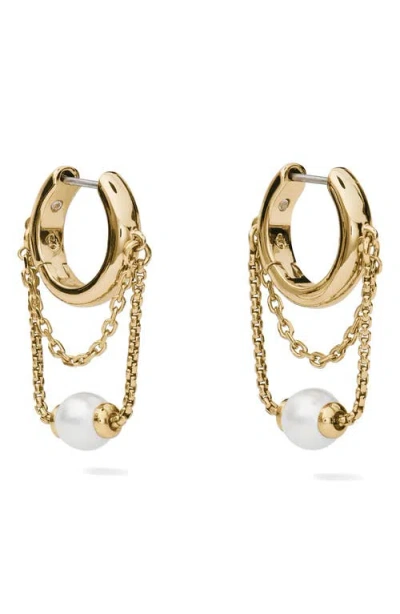 Kate Spade New York Chain Reaction Faux Pearl Huggie Hoop Earrings In Gray