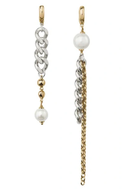 Kate Spade New York Chain Reaction Imitation Pearl Asymmetrical Chain Earrings In Gold