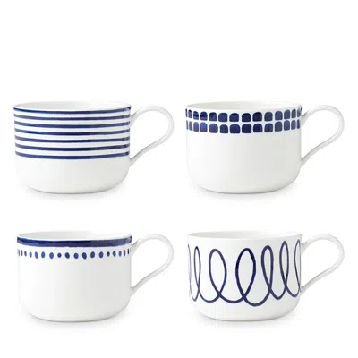 Kate Spade New York Charlotte Street 4 Piece Mugs Set In Blue/white