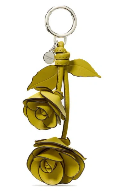 Kate Spade New York Charming Smooth Leather Stacked Flowers Key Fob In Green