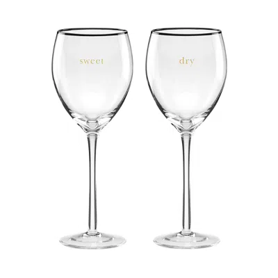 Kate Spade New York Cheers To Us Sweet And Dry Wine Glasses, Set Of 2 In Transparent
