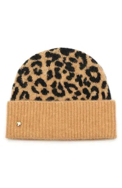 Kate Spade New York Classic Leopard Cuff Beanie In Black/light Tobacco