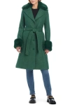 Kate Spade Women's Faux-fur-trim Belted Coat In Velvet Moss