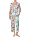 Kate Spade New York Cozy Jersey Cropped Pajama Set In Blue Ground Hydrangea