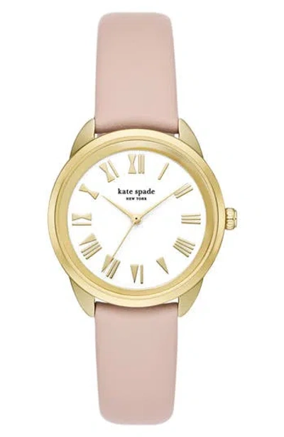Kate Spade New York Crosstown Leather Strap Watch, 34mm In Pink/gold