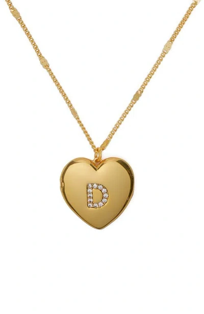 Kate Spade Women's Letter Lockets Gold-plated & Cubic Zirconia D Heart Locket Necklace In Clear Gold