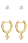 Kate Spade New York Crystal Stud & Huggie Earrings Set In Gold