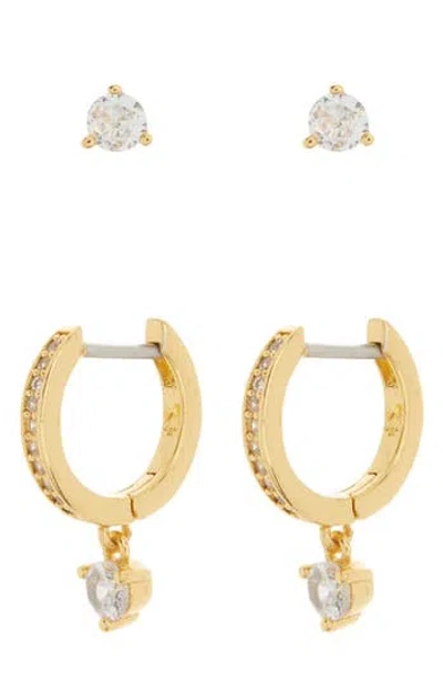 Kate Spade New York Crystal Stud & Huggie Earrings Set In Gold