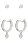 Kate Spade New York Crystal Stud & Huggie Earrings Set In Silver