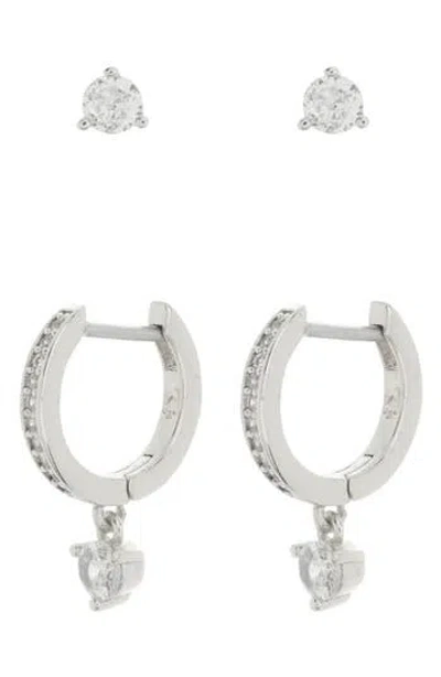 Kate Spade New York Crystal Stud & Huggie Earrings Set In Silver