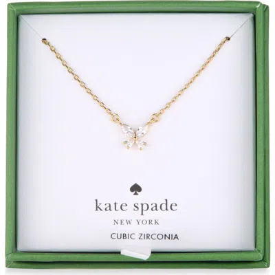 Kate Spade New York Cubic Zirconia Mini Butterfly Pendant Necklace In Clear/ Gold