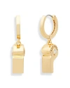 KATE SPADE KATE SPADE NEW YORK CUBIC ZIRCONIA WHISTLE CHARM HUGGIE HOOP EARRINGS