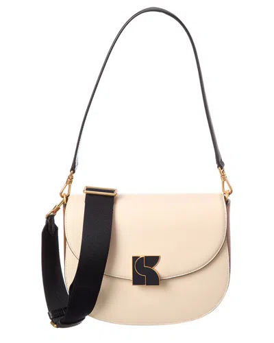 Kate Spade New York Dakota Colorblocked Textured Leather Medium Saddle Bag In White