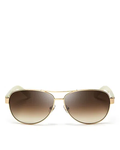 Kate Spade New York Dalia Aviator Sunglasses, 58mm In Gold/ivory/dark Brown Gradient