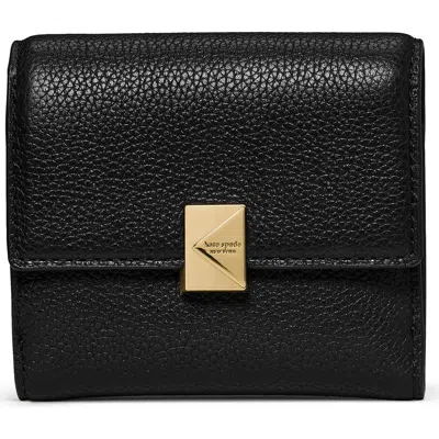 Kate Spade New York Deco Small Pebbled Leather Flat Wallet In Black