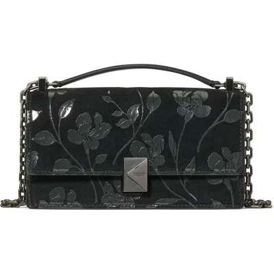 Kate Spade New York Deco Uptown Blooms Suede Convertible Shoulder Bag In Black
