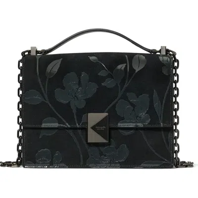 Kate Spade New York Deco Uptown Blooms Suede Convertible Shoulder Bag In Black