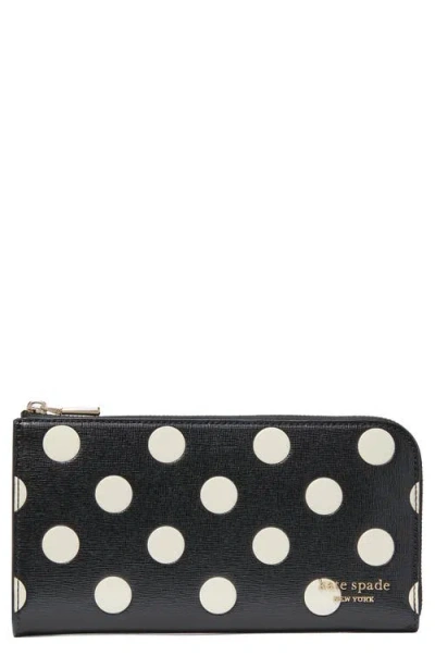 Kate Spade New York Devin Breezy Dot Saffiano Leather Zip Wallet In Black Multi.