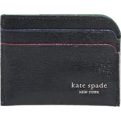 Kate Spade New York Devin Glitter Edged Shiny Saffiano Leather Card Case In Black Multi