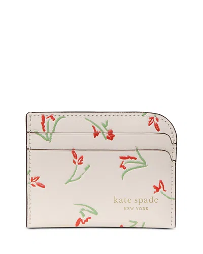Kate Spade New York Devin Vibrant Buds Leather Card Holder In Pink