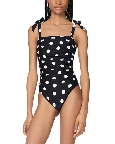 Kate Spade New York Dot Print Shirred One Piece Swimsuit In Black