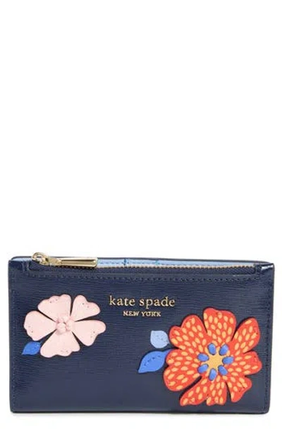 Kate Spade New York Dottie Bloom Flower Leather Wallet In Blue