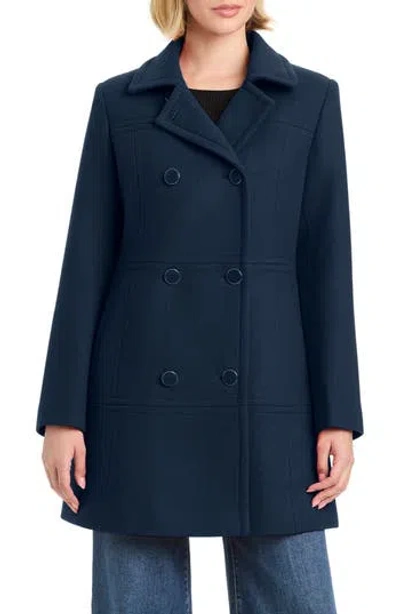 Kate Spade New York Double Breasted Wool Blend A-line Coat In Blue