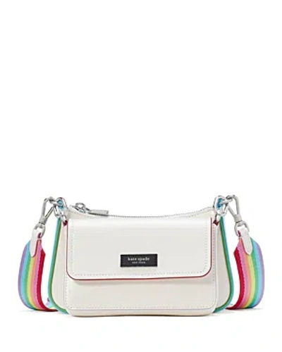 Kate Spade New York Double Up Rainbow Trim Saffiano Leather Crossbody In White