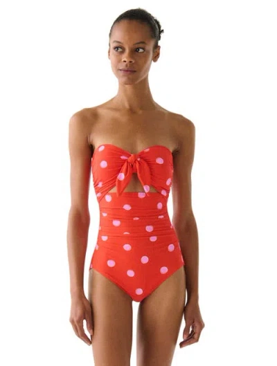 Kate Spade New York Downtown Dot Bandeau One Piece Swimsuit In Red