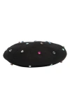 Kate Spade New York Embellished Wool Blend Beret In Black