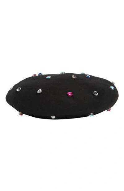 Kate Spade New York Embellished Wool Blend Beret In Black