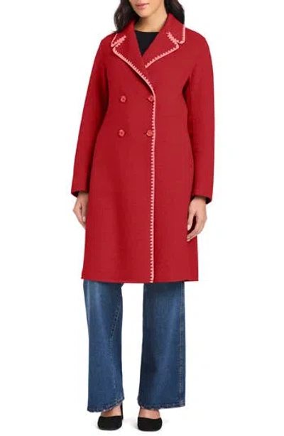 Kate Spade New York Embroidered Double Breasted Top Coat In Red