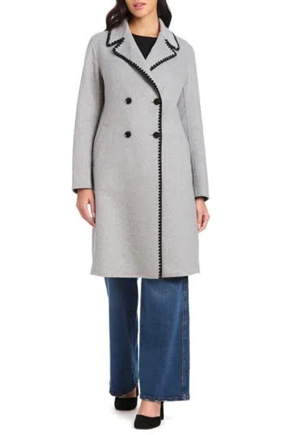 Kate Spade New York Embroidered Double Breasted Top Coat In Gray