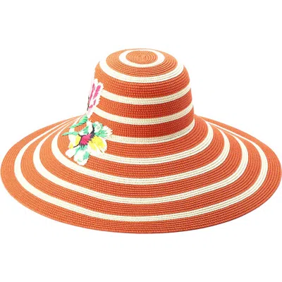 Kate Spade New York Embroidered Flowers Straw Sun Hat In Cream/multi