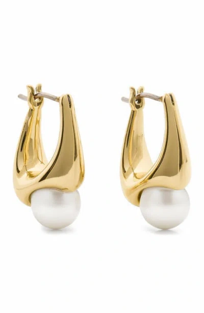 Kate Spade New York Faux Pearl Huggie Hoop Earrings In Gold