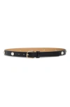 Kate Spade New York Faux-pearl Stud Leather Belt In Black