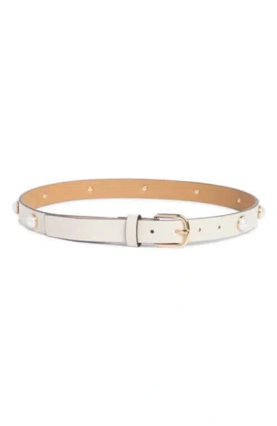 Kate Spade New York Faux-pearl Stud Leather Belt In Neutral