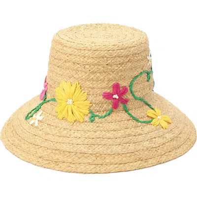 Kate Spade New York Floral Embroidered Straw Hat In Gold