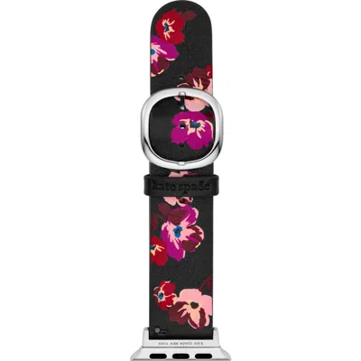 Kate Spade Floral Leather 38-49mm Band For Apple Watch In Black