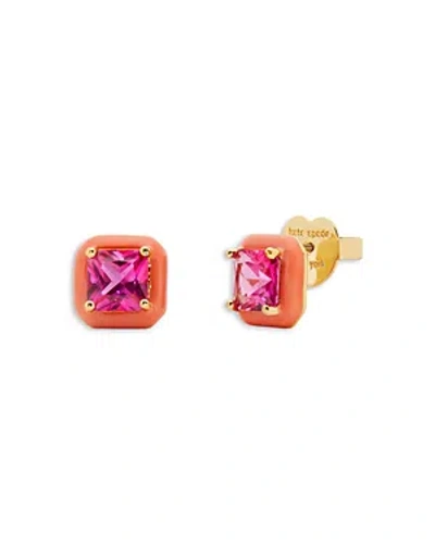 Kate Spade Gold-tone Color Framed Square Cubic Zirconia Stud Earrings In Pink Multi