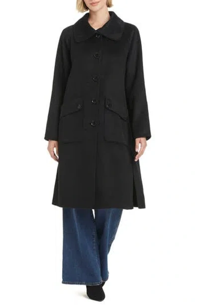 Kate Spade New York Funnel Neck Wool Blend Coat In Black