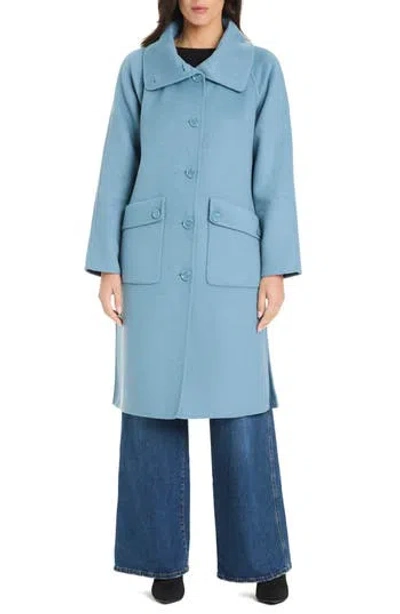 Kate Spade New York Funnel Neck Wool Blend Coat In Blue
