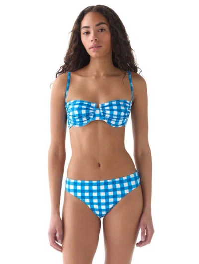 Kate Spade New York Gingham Ruched Bra Swim Top Swimsuit In Blue