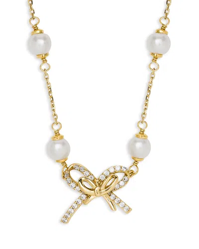 Kate Spade New York Girlie Pearlie Pave Bow & Imitation Pearl Scatter Necklace, 16-20 In Gold