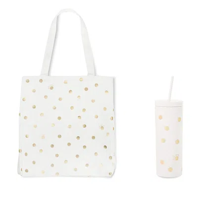 Kate Spade New York Gold Dot With Script Tote & Tumbler Set In White
