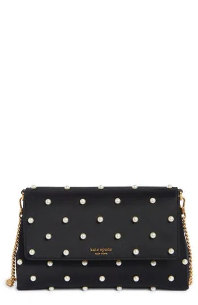 Kate Spade New York Grace Pearl Embellished Satin Clutch In Black