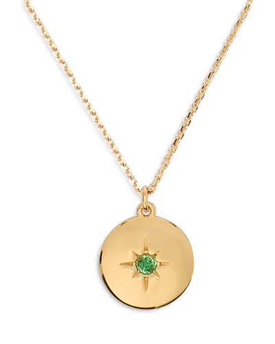 Kate Spade New York Green Pave Star Loyalty Etched Medallion Pendant Necklace In Gold Tone, 16-19 In Green/gold